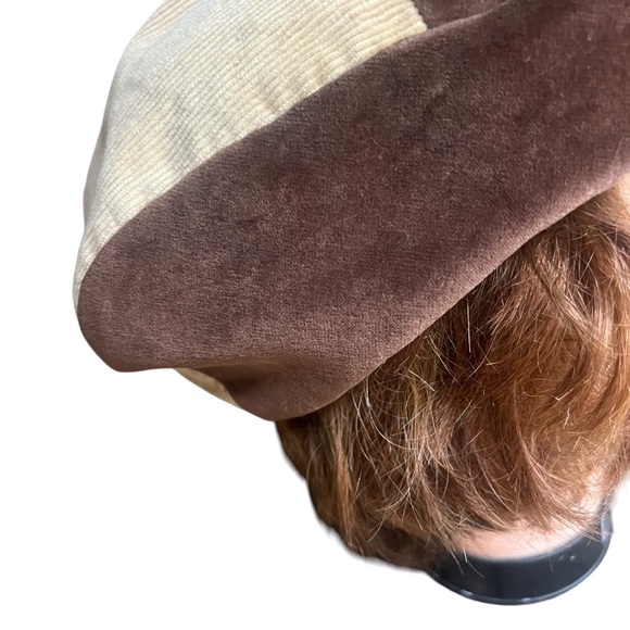 Vintage Corduroy & Velvet Brown Patchwork Hat Newsboy Cabbie Ivy Cap UNISEX - Picture 5 of 8